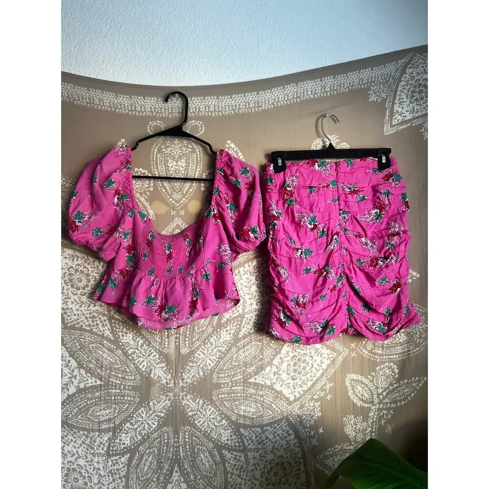 NWT Zara Matching Top + Skirt Set in Pink Floral